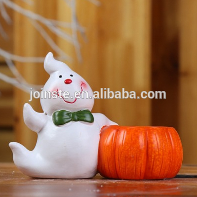 Custom ceramic white bunny with pumpkin candle holder Halloween candle stand