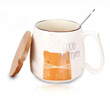 Creative ceramic mug with bamboo cover cute cartoon star cubs mug