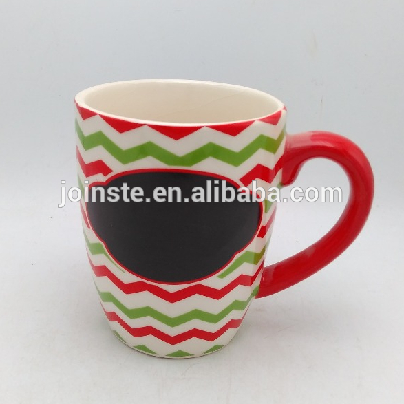 Customized handmade painted ceramic mug with red handle