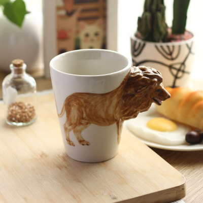 Custom Ceramic 3D Lion Mug,Lion Shape Coffee Cups,Porcelain Lion Mugs
