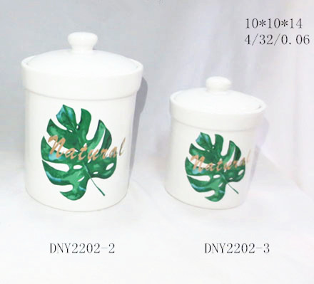 Ceramic palm leaf flamingo decal sugar  canisters