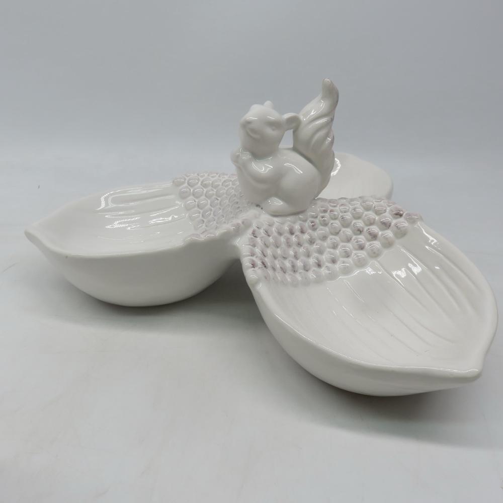 Squirrel and pinecone ceramic chip and dip platter,custom dip platters,ceramic chip and dip