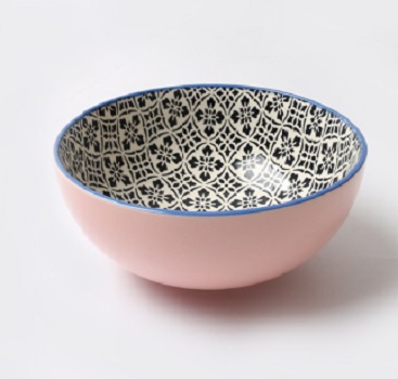 Custom pink color ceramic bowl black flower painting interior new design noodle bowl
