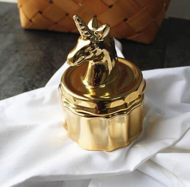 Ceramic golden electroplate unicorn jewelry box