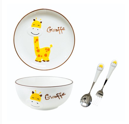 Ceramic giraffe tableware set ,giraffe plate and bowls for kid