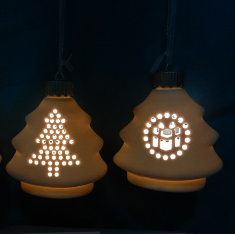 Ceramic hanging christmas tree ornament with holes and  LED light