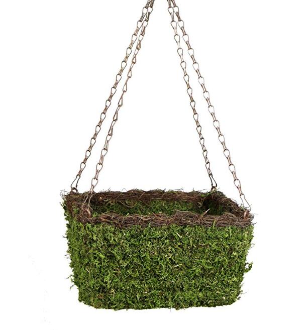 Moss weave hanging basket square fresh green