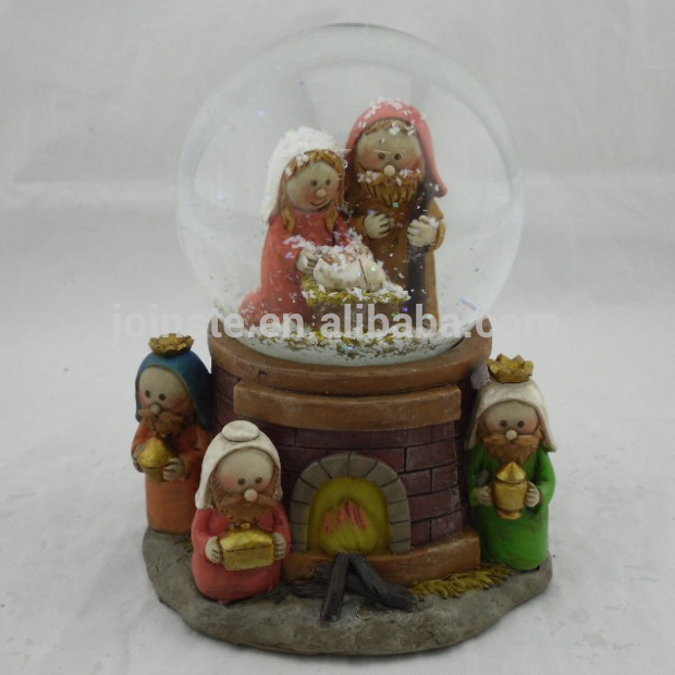 Holy Family Nativity Christmas Musical 80mm Glitter dome Snow globe