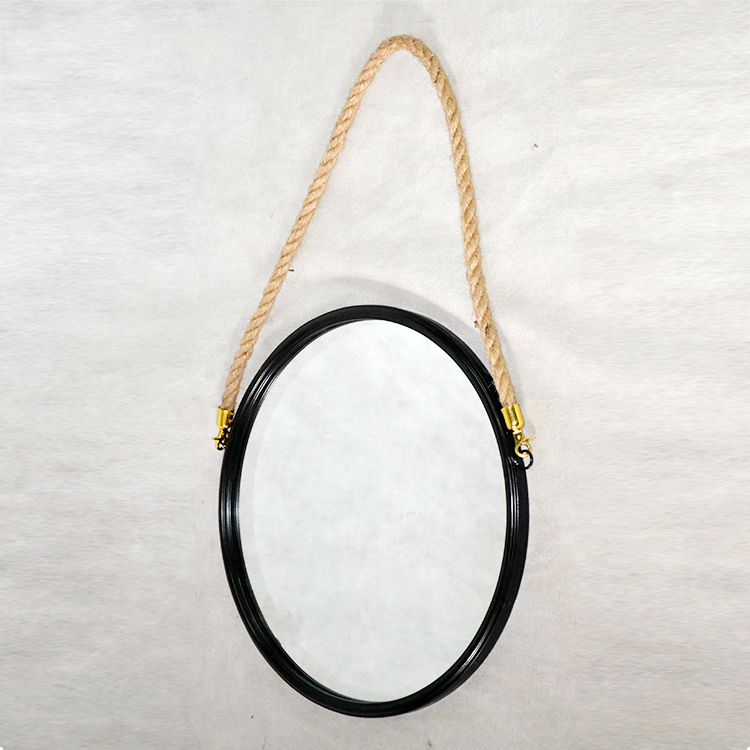 China high quality design modern metal cheap decorative mirror frame hemp rope hanging mirror