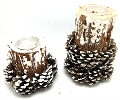 Christmas wood trunk pinecone tealight holders