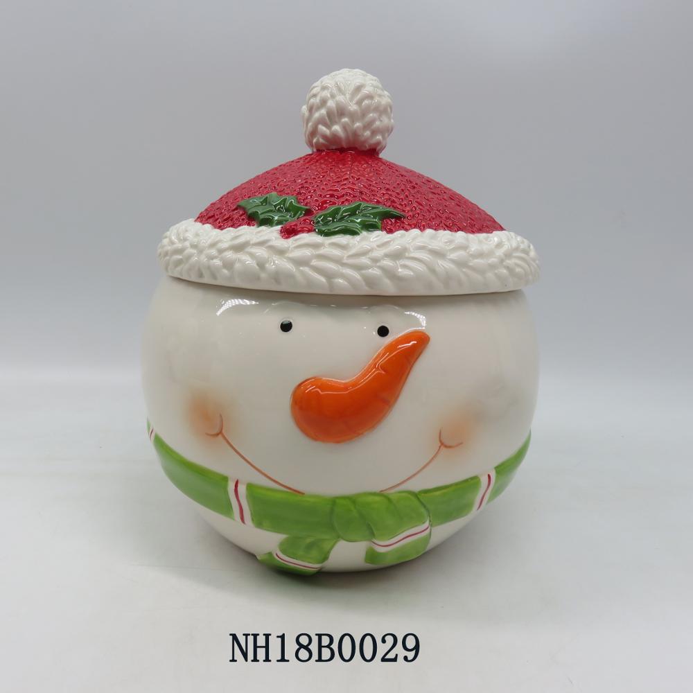 New Design Snowman Shape Ceramic Cookie Canister Custom Candy Jar