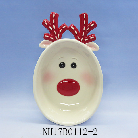 Reindeer Ceramic Christmas Round Bowl, 6.5", Red