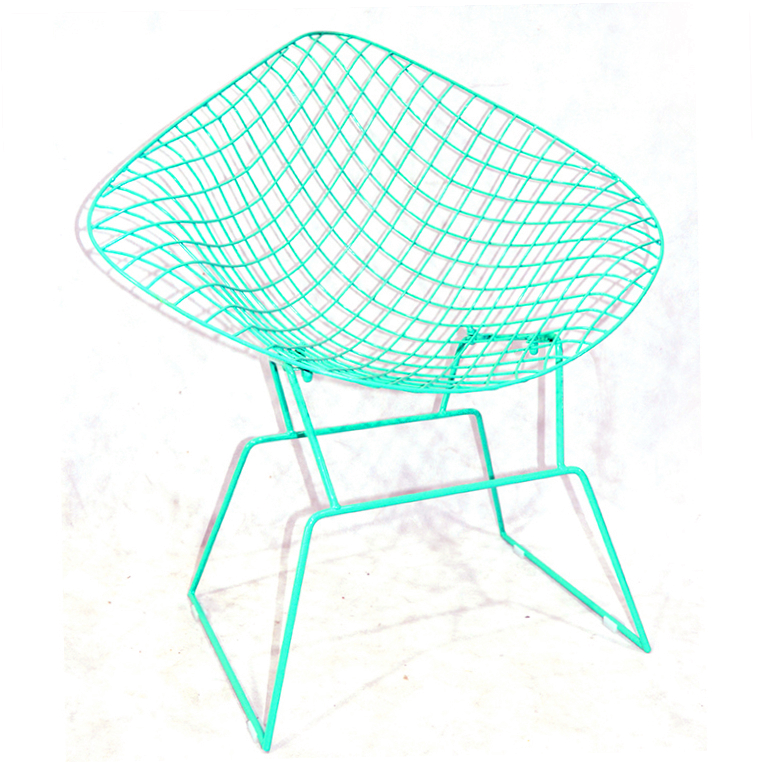 Vintage Design Triple Chrome green Metal Harry Bertoia Wire Diamond Chair