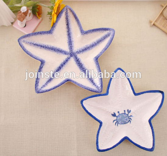 Custom blue starfish shape ceramic plate,candy plate,fruit dish
