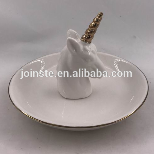 Custom white ceramic unicorn shape ring holder jewellery display tray