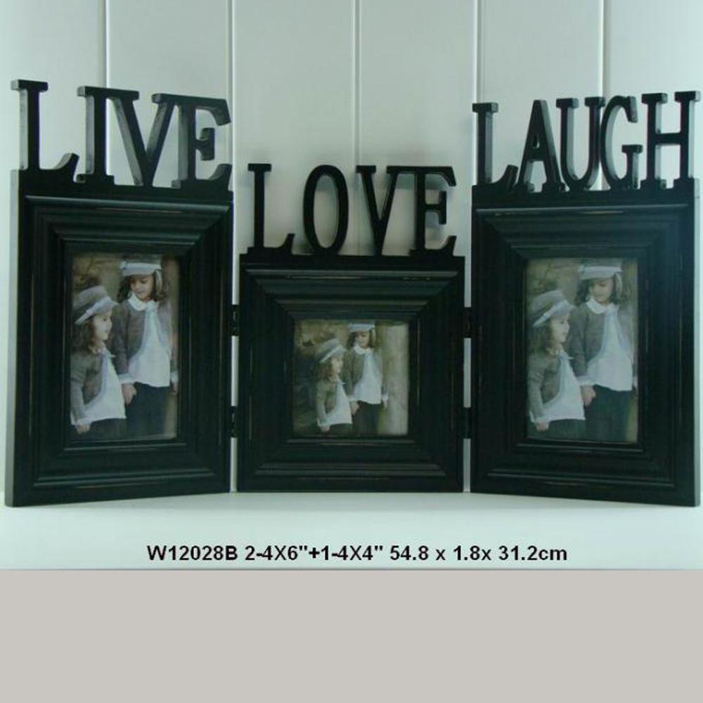 black series Three pictures wood picture  frame with english letter wooden photo frame