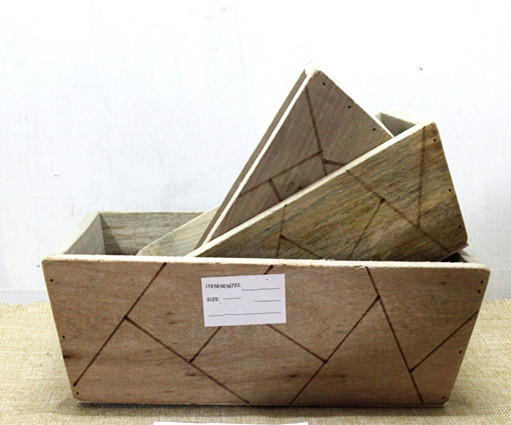 Rectangle solid wooden planter set 3