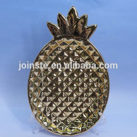 Custom gold color pineapple shape ceramic plate candy plate home decoration