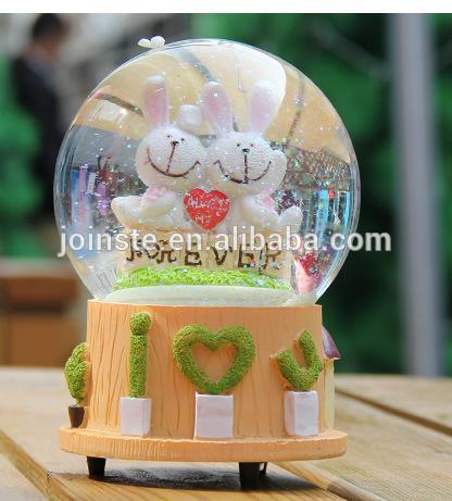 Custom resin bunny handmade painting snow globe forever love Valentine''s gift