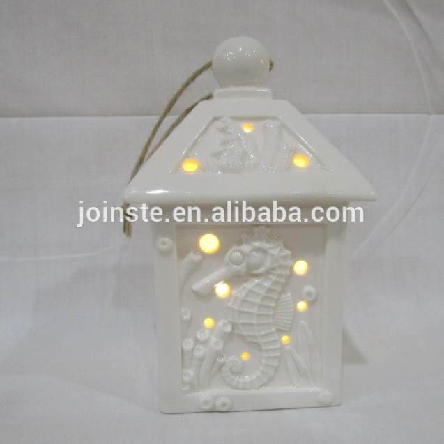 Custom white house shape candle holder hanging candle stand with led light