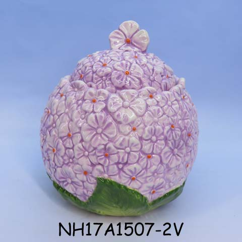 Pincushion Hydrangea shape Ceramic Cookie Jar,Ceramic Candy Pot