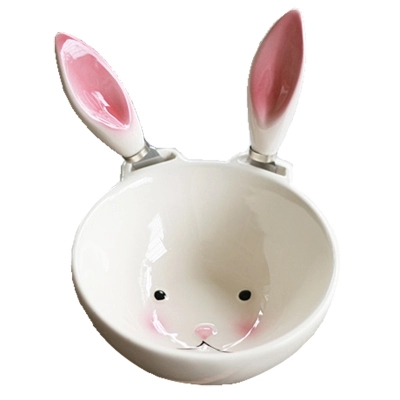 Custom good qualtity rabbit ceramic bowl with butter knife rice bowl for kids