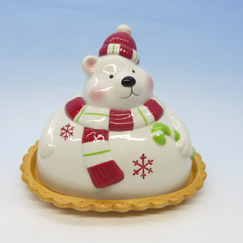 Ceramic White Polar Bear Butter Dish, Custom accept