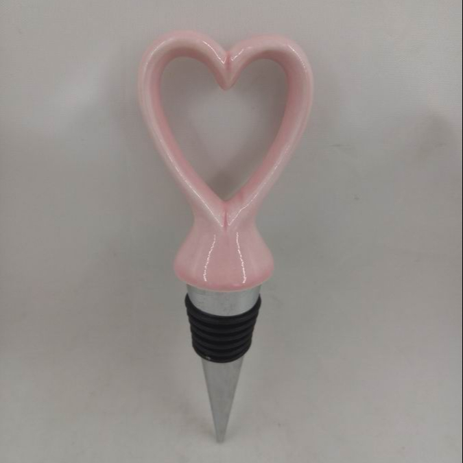 Pink Heart Shape Wine bottle stopper, Ceramic, Custom shape glass wine stopper