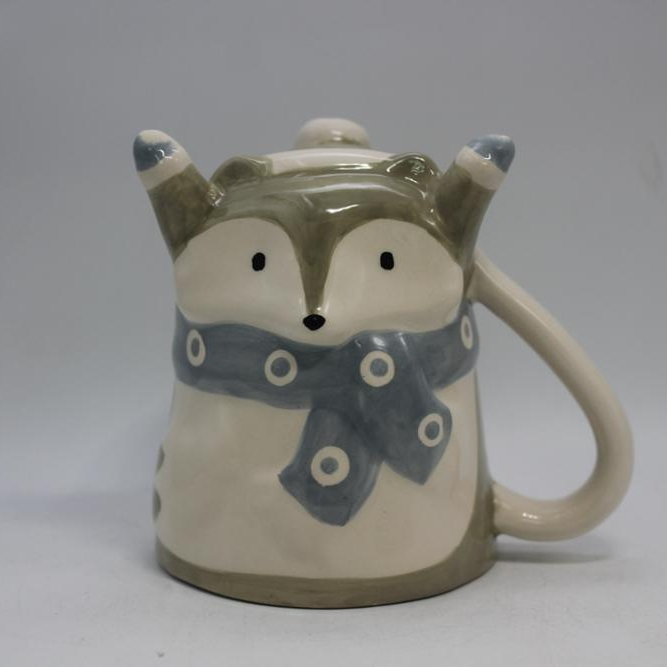 Customized cheap grey color fox shape teapot porcelain teapot with handle