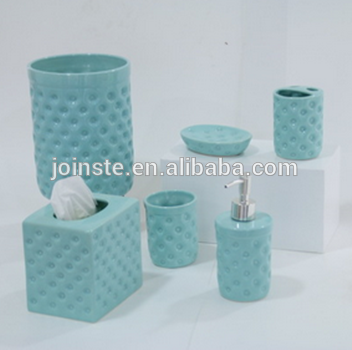 Ceramic glaze bath soap and brush cup dispenser set of six