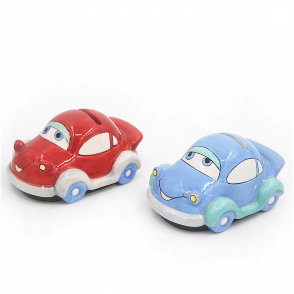 Custom  Ceramic  cartoon funny car shape piggy bank  hand painted kids gift coin bank