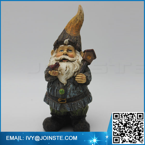 Resin decoration garde statues , garden resin gnome staute with bird