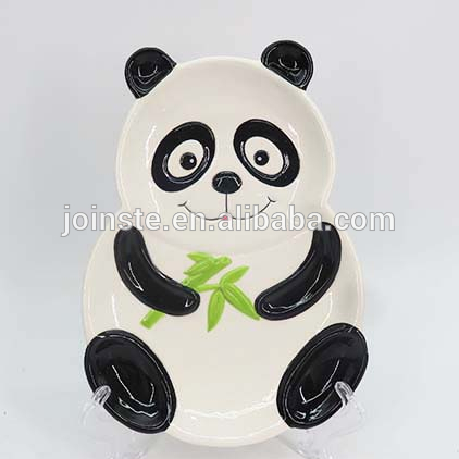 Custom panda shape ceramic candy plate pasta plate steak plate for kids