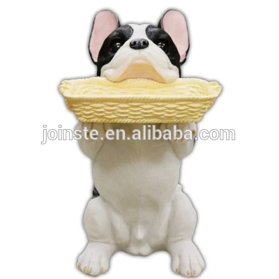 French bulldog figurine,Resin Bulldog Status with a Basket Desk ornament Key Plate