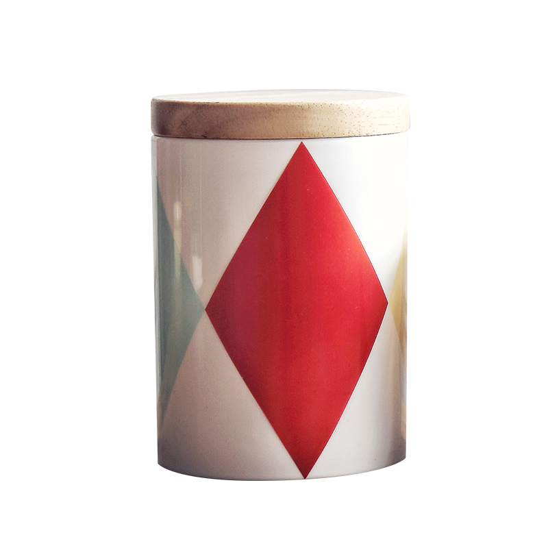 custom storage bottles,geometry decal ceramic storage can, ceramic storage jar with lid