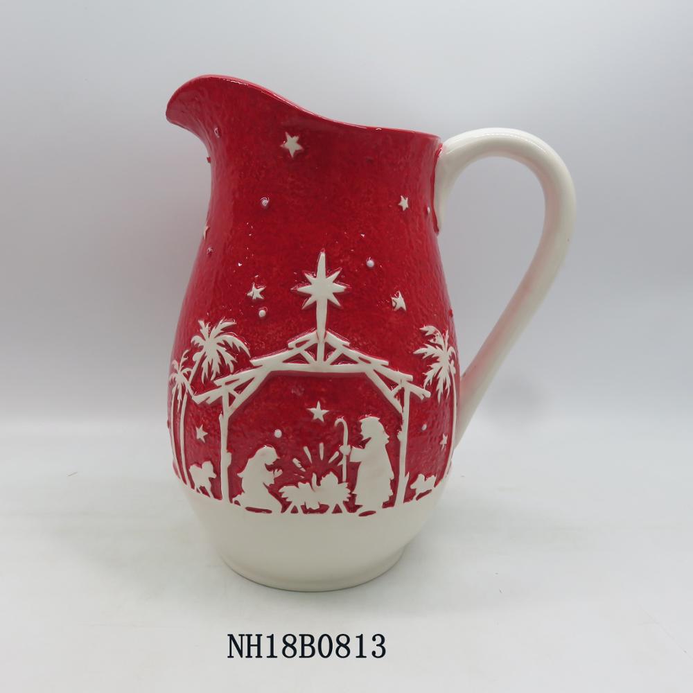 Christmas Nativity Scene Design Holiday Ceramic Pitcher, 8-Inch