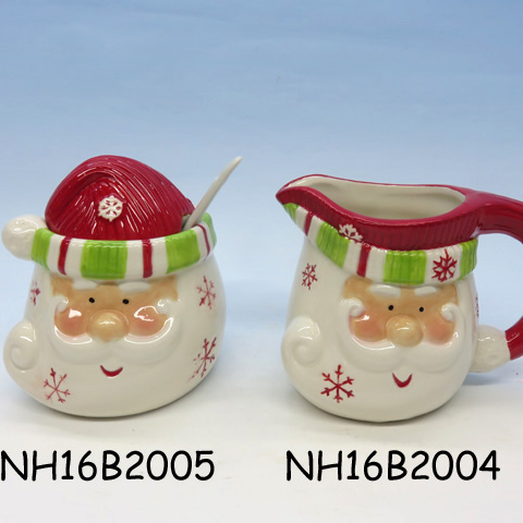 Santa and Mrs Clause Sugar and Creamer Set, Ceramic