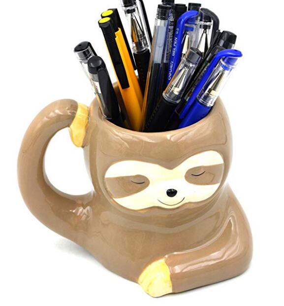 Ceramic  sloth pencil holder ,cartoon sloth design pen holder ,sloth mug