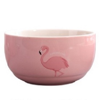 Custom pink ceramic bowl flamingo painting cheap rice and soup bowl