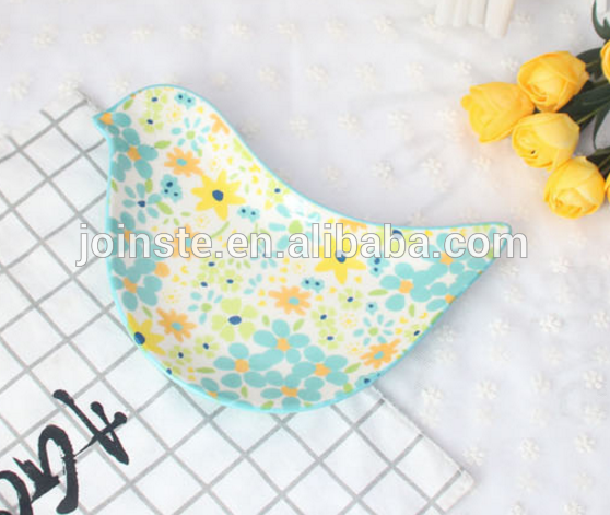 Custom bird shape handmade painting ceramic plate snack tableware