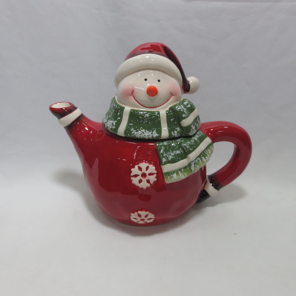 Customized red color snowman handmade painting teapot porcelain teapot