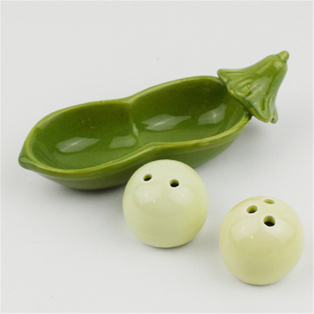 Pea shape  salt pepper shaker ,cute   ceramic  spice holder , salt pepper holder