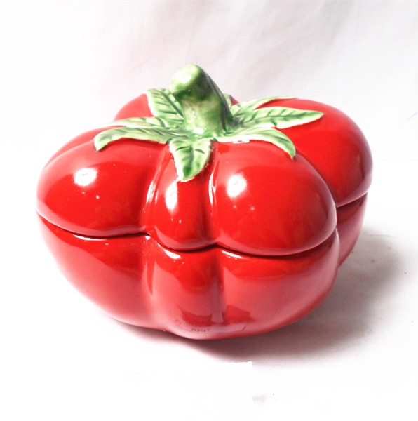 Red ceramic cartoon tomato container ,tomato storage container