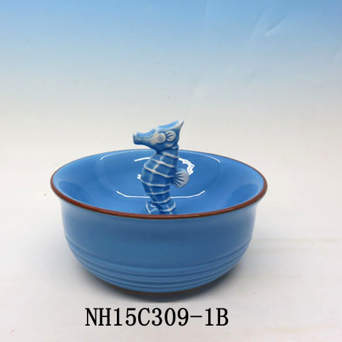 Custom ceramic sea horse blue bowl ceramic sea style bowl