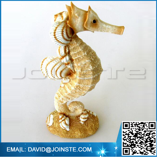 Resin Single Seahorse Figurine with Sand and Shells – Beach Decor