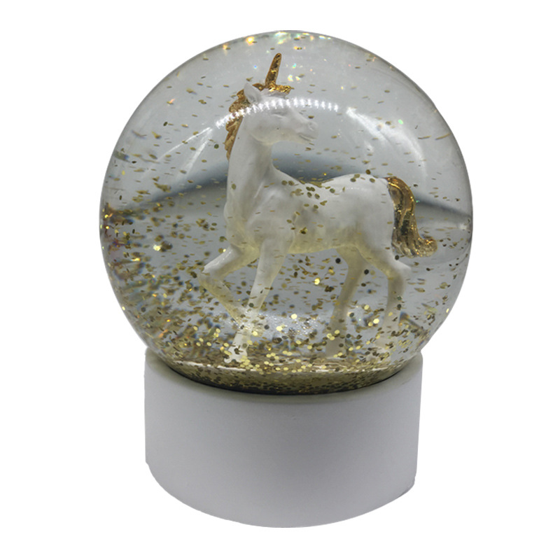 Custom Popular Water Resin White Snow Globes,Gold Snow Globe,Unicorn Snow Globes