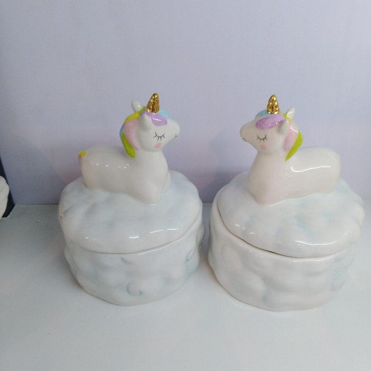 Hand-painted ceramic unicorn jewelry box custom porcelain jewelry box