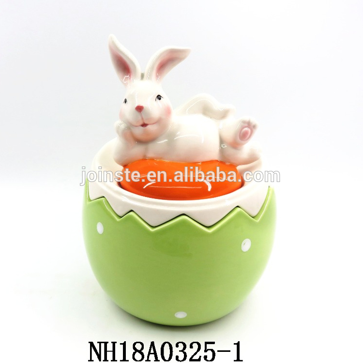 Ceramic Easter Eggs toothpick-holder with bunny on top