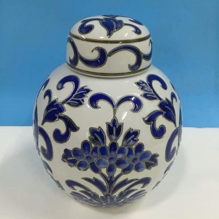 Ceramic blue and white seal winebottle
