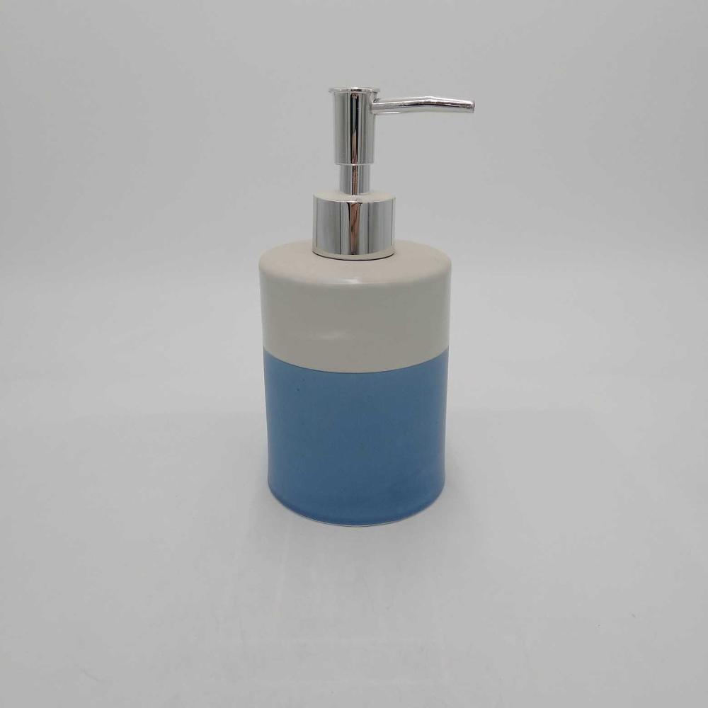 Blue and White Striped Ceramic Soap Pump Dispenser, 280ml